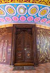 The temple in Kandy city, Sri Lanka. The door made from the wood.