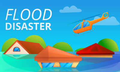Flood disaster concept banner. Cartoon illustration of flood disaster vector concept banner for web design