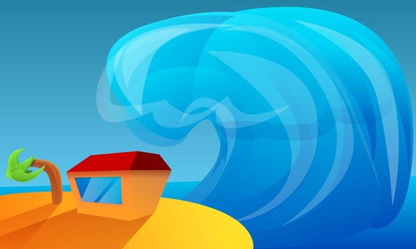 Big island tsunami concept banner. Cartoon illustration of big island tsunami vector concept banner for web design