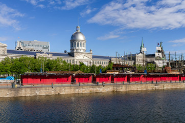 MONTREAL CANADA June 25, 2018: Bonsecours Market (Marche) in Old Montreal, Quebec, Canada. It is the main public market in the Montreal area, and accommodated the Parliament of United Canada in 1849.