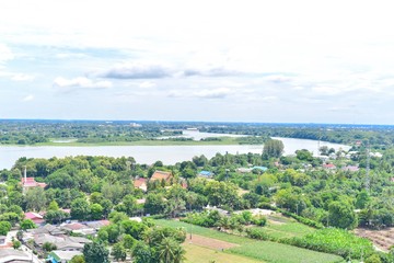 Fototapeta na wymiar Aerial View of River Near Wat Tham Suea in Kanchanaburi