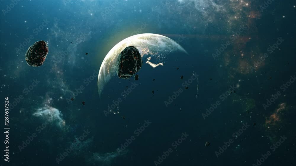 Wall mural eclipse planet earth from deep space. beautiful high quality 4k animation of world, universe and cos