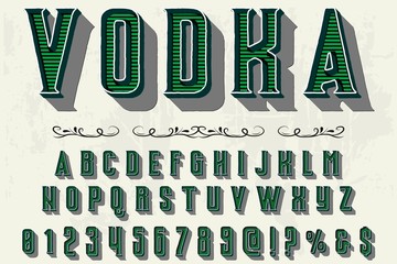3d abc Font alphabet Script Typeface handcrafted handwritten vector label design vodka