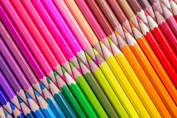 A lot of colorful pencils. Diagonal Row of sharpened pencils. Back to school. Drawing and art. A...