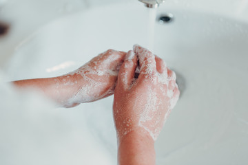 Hygiene. Cleaning Hands. Washing hands with soap