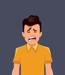 Sad facial expression. sadness young man expression vector illustration in cartoon style.