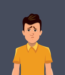 sorrow facial expression. unhappy young man expression vector illustration in cartoon style.
