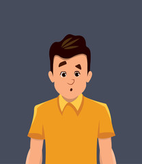 Surprise facial expression. Shock young man expression vector illustration in cartoon style.