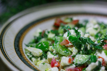 Fresh mixed and green salad with cheese