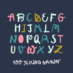 Trendy cartoon hand written vector alphabet. nice colors.