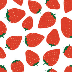 Seamless strawberry pattern. Sweet berry on a white background. Vector kids book cover illustration. Red wallpapers print