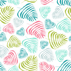 Seamless vector pattern repeat of hand-drawn tropical leaf motifs