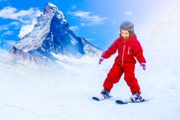 Little girl learning ski