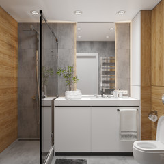 3D visualization of the interior of the bathroom in a modern style