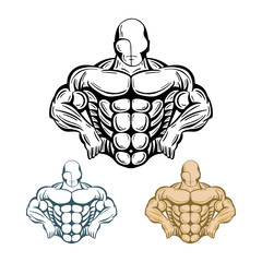Strong man. Strong bodybuilder hand drawn vector illustration. Muscular man. Part of set.