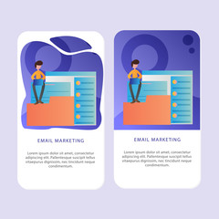 Set of Online Marketing Mobile pages template for online shop, marketing, sales and sosial media. Modern flat design concept. Web page design for website and mobile website. Flat vector illustration.