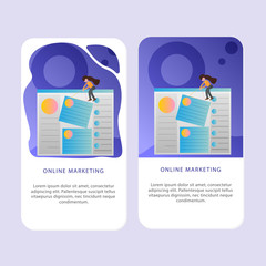 Set of Online Marketing Mobile pages template for online shop, marketing, sales and sosial media. Modern flat design concept. Web page design for website and mobile website. Flat vector illustration.
