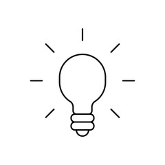 Fototapeta na wymiar Light bulb linear icon. Symbol of creativity and solution. Bright lamp shinning pictogram.