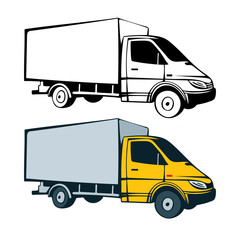 Small truck. Little cargo truck hand drawing vector illustration.