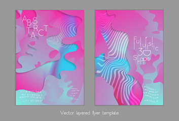 Abstract universal flyer templates with simple wavy shapes and cut out paper