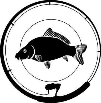 recommend clip art: fishing badge with carp fish and fishing rod