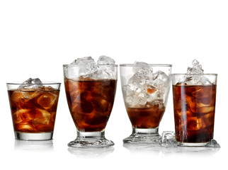 Four glasses with iced black coffee