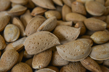 almonds on wooden background