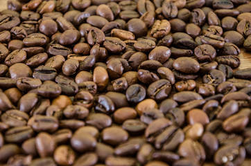coffee beans background. View from above.