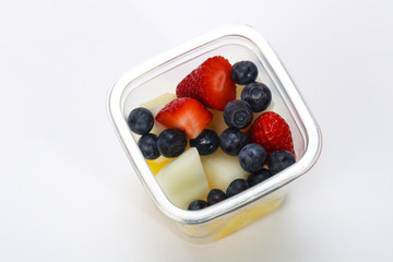 Sliced fruit mix in the box