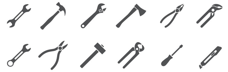 Tools icons set. Instruments signs collection. Vector illustration - obrazy, fototapety, plakaty