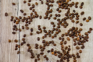 Coffee beans on white wooden background  I