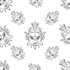 Durga Goddess Of Power Seamless Pattern, Divine Mother Of The Universe Design