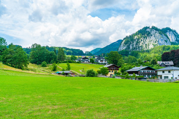 Fototapeta na wymiar View of St. Gilgen and mountains surrounding in Salzkammergut region, Austria