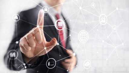 ICT - information and telecommunication technology and IOT - internet of things concepts. Diagrams...