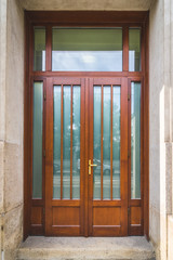 Amazing classic Double wooden door with glass. Front view