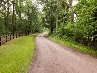 Schmale Stra&szlig;e durch den Ortsteil Wesel bei Undeloh in der L&uuml;neburger Heide, Deutschland