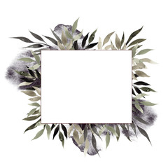Frames with watercolor hand draw flowers and leaves, isolated on white background