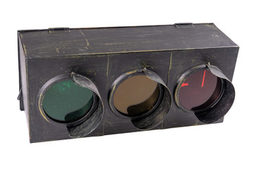 Traffic lights vintage isolated on white background studio