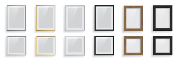 Set of square and rectangle picture or photo frames set isolated on white background. Vector design elements.