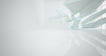 Abstract drawing white parametric interior. 3D illustration and rendering.