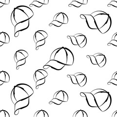Naklejka premium Baseball Cap Icon Seamless Pattern, Base Ball Hat Design