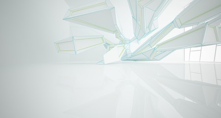 Abstract drawing white parametric interior. 3D illustration and rendering.