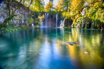 Plitvice lakes in Croatia, autumn landscape