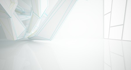 Abstract drawing white parametric interior. 3D illustration and rendering.