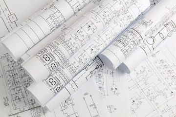 paper rolls of electrical engineering drawings