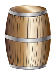 Wooden barrel with rings.