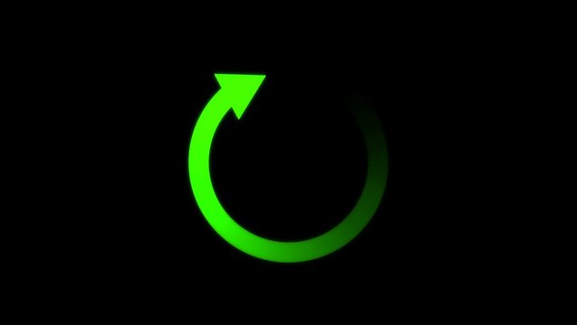 Loading circle icon animation isolated on black background. Loopable animation with rotating arrow.