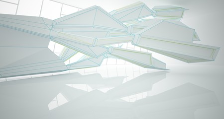 Obraz premium Abstract drawing white parametric interior. 3D illustration and rendering.