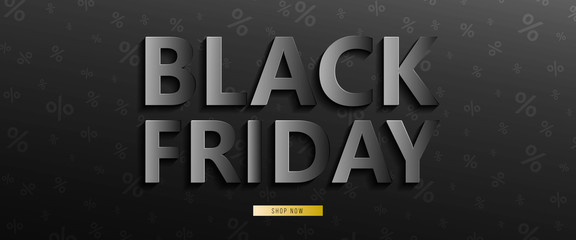 Black horizontal banner for sales on Black Friday. Black friday 3d text. Vector banner for shop, web, store, business and other. Vector EPS 10