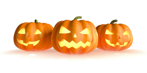 Halloween pumpkin head jack lantern isolated on white background. 3D Rendering illustration